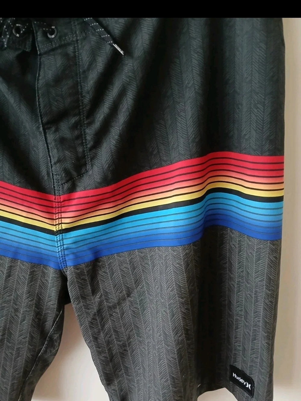 Hurley Men's Black Swim Trunks with Rainbow Stripe Y2K  Sz 33